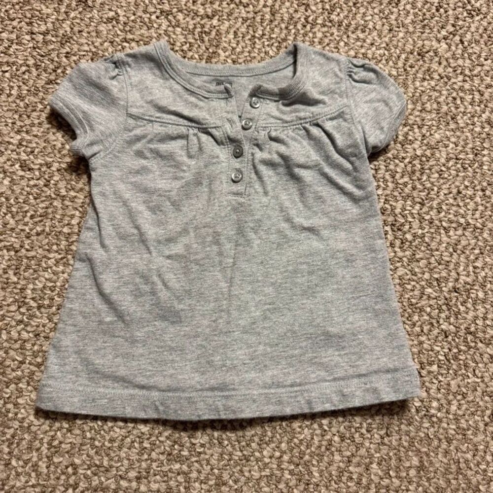 Faded Glory Baby Girl Top Gray Henley Short Sleeve 12 Months